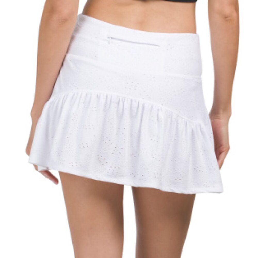 X by GOTTEX Skirt sz XL white Ruffle tennis golf 14" Skort eyelet pickleball NEW